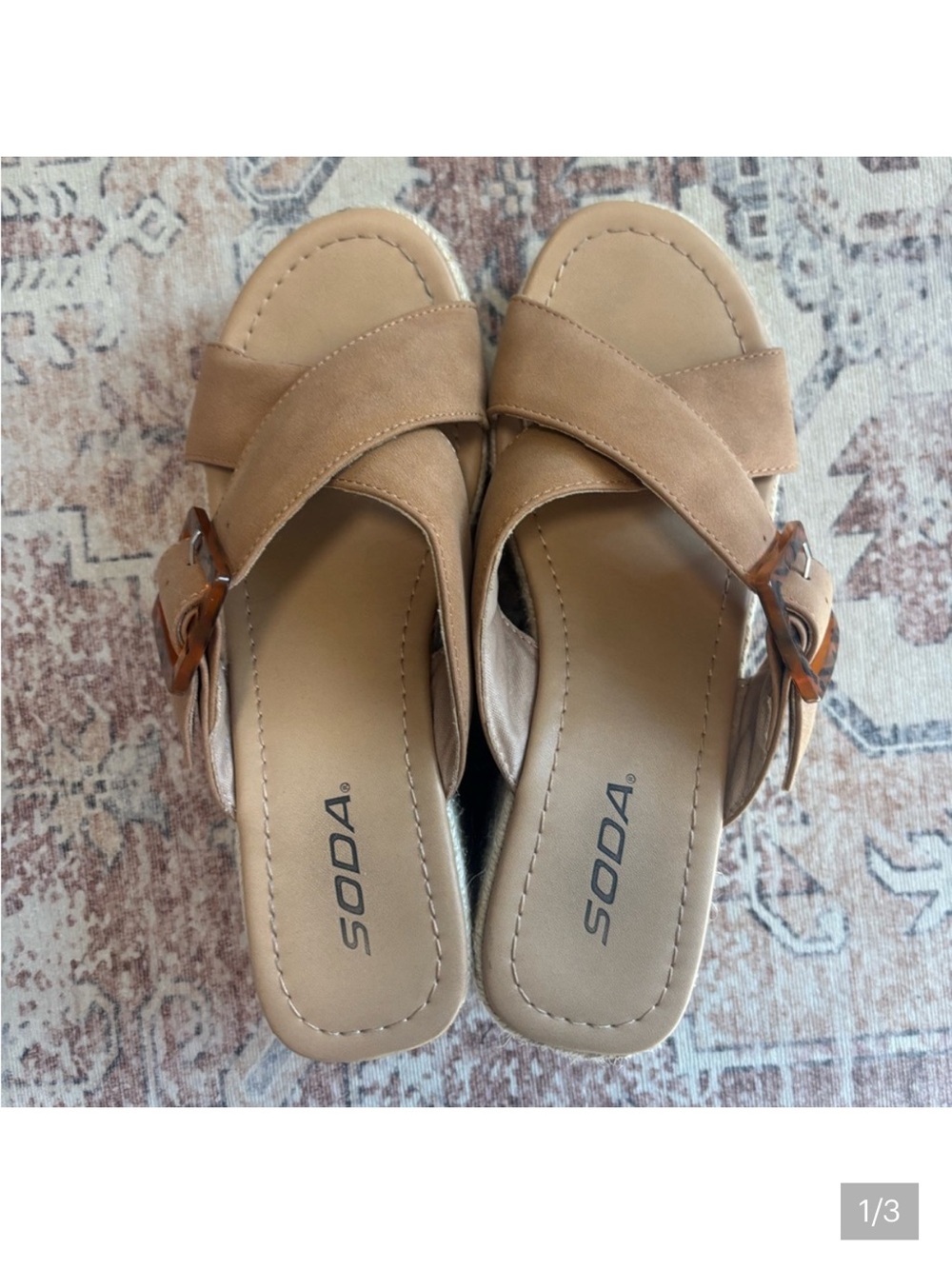 Soda Tan Crisscross Buckle Slide Mules